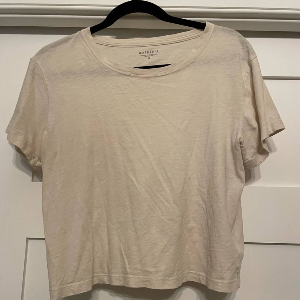 Tan Athleta Medium cropped shirt